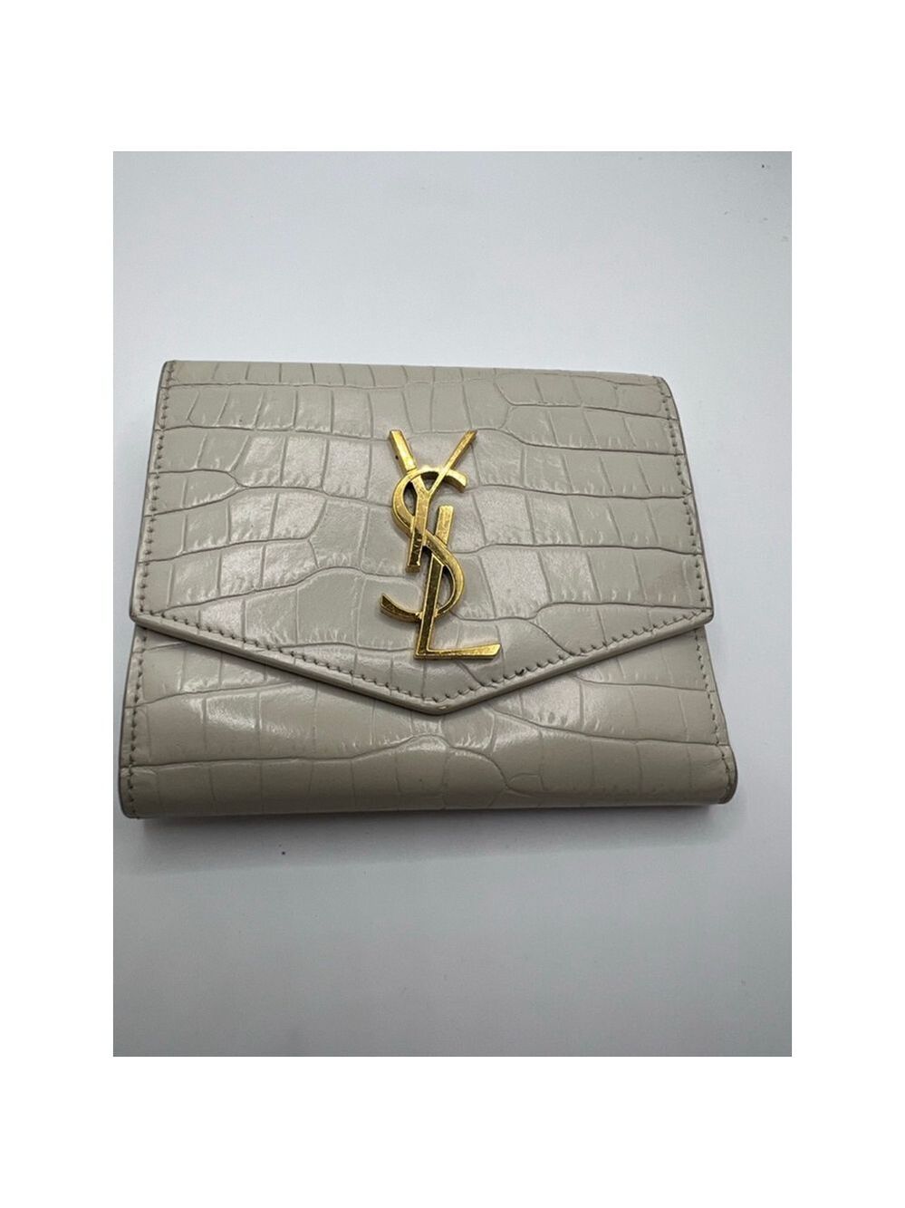 Excellent Condition Saint Laurent Wallet Beige Croc-Embossed Leather